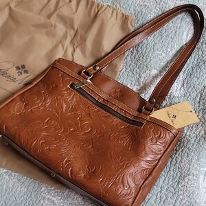 Patricia Nash Tan Embossed Leather Shoulder Bag